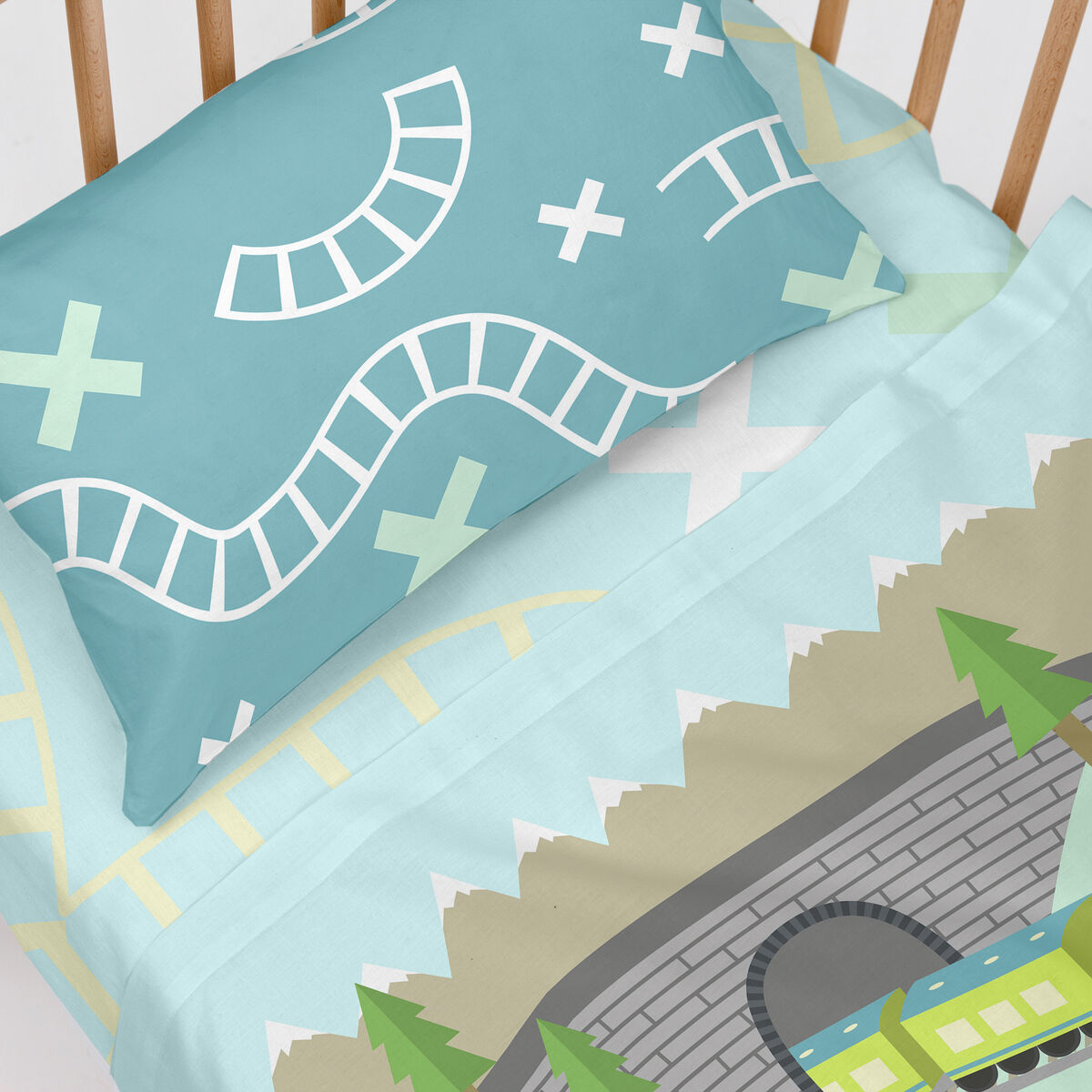 Set di Lenzuola per Culla HappyFriday Happynois Train Multicolore